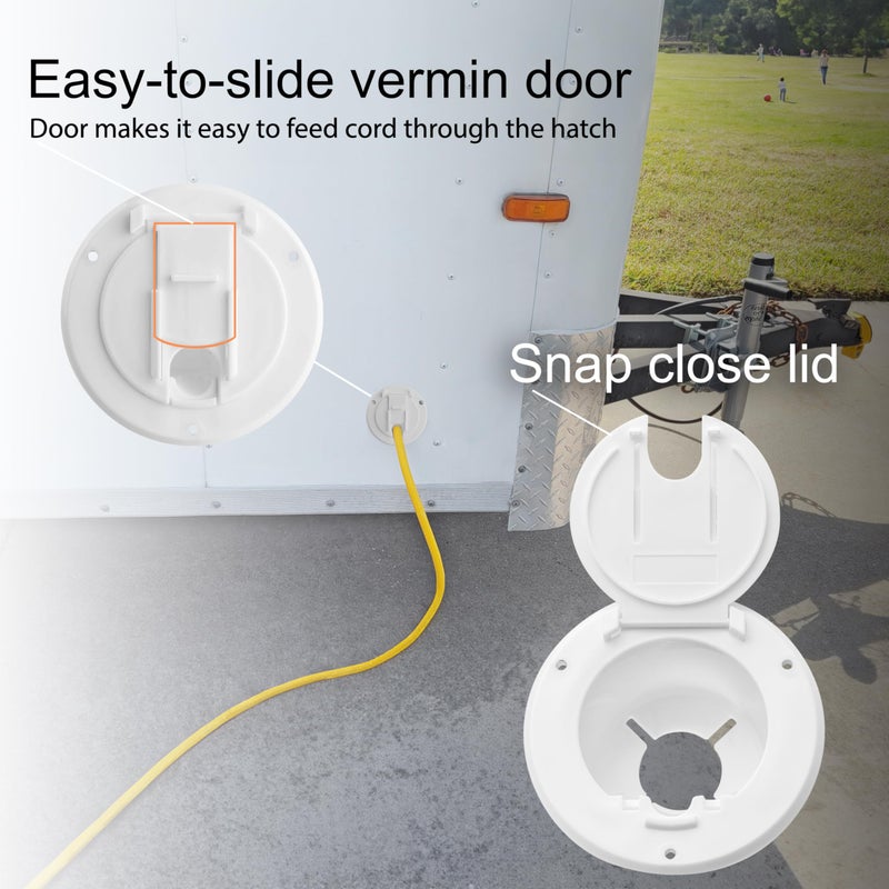 Halotronics RV 4 1/4-inch Round Electrical Cable Hatch for 30 Amp Cords (White) - Image 2